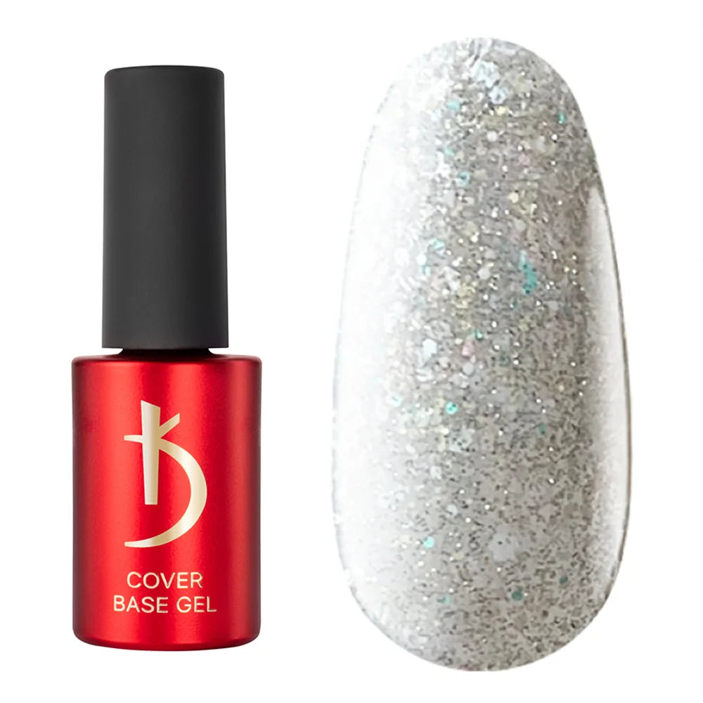 Kodi Professional Crystal Drops No. 01 reflective base gel bottle and glitter swatch