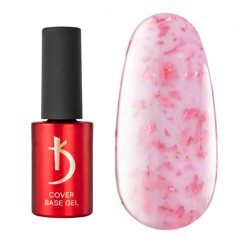 Kodi Professional Cover Base Gel Flake No. 02 bottle and glitter color swatch