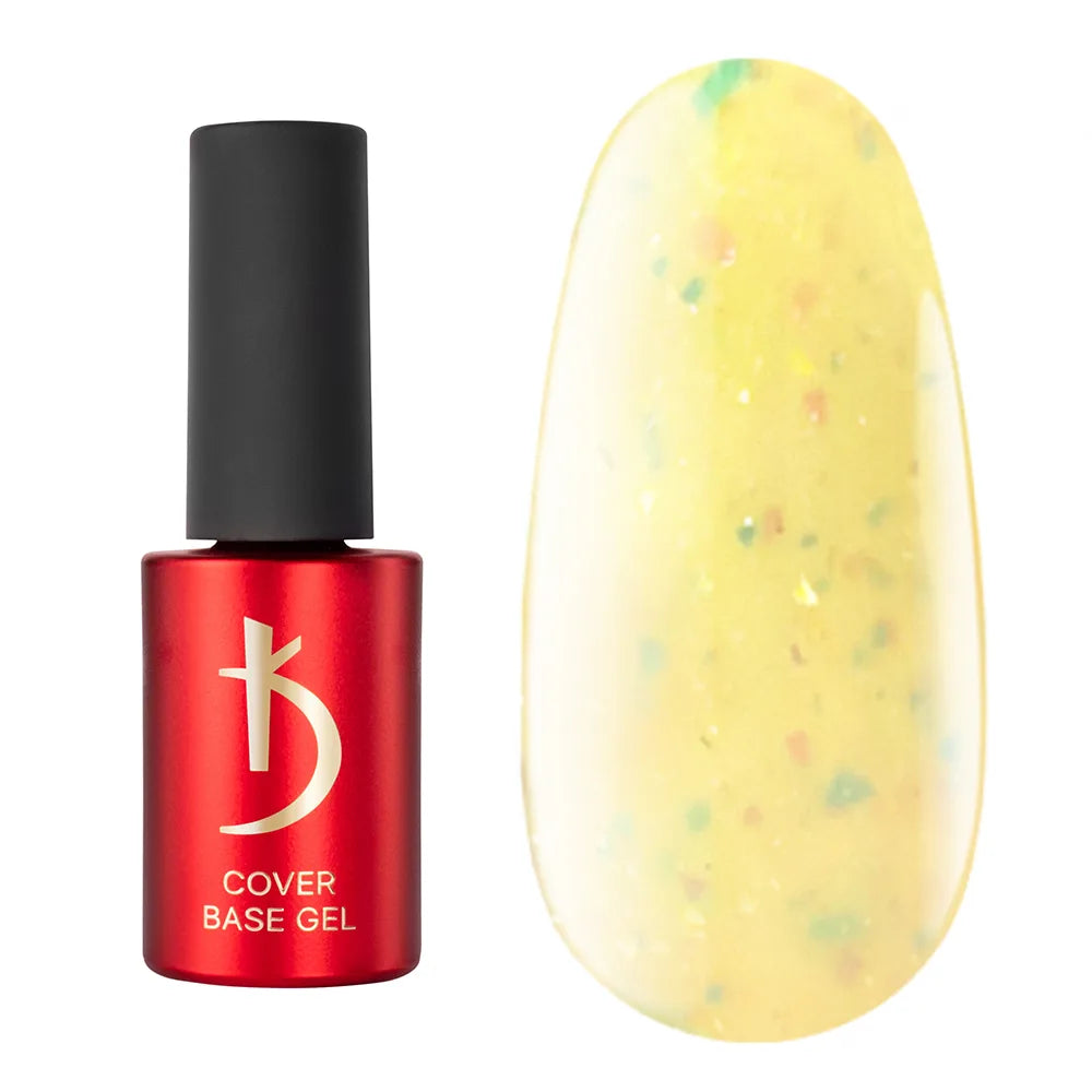 Kodi Professional Cover Base Gel Flake No. 14 bottle and glitter color swatch