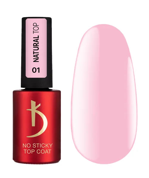 Kodi Professional Natural No Wipe Top Coat No. 01 bottle and nude glossy finish swatch