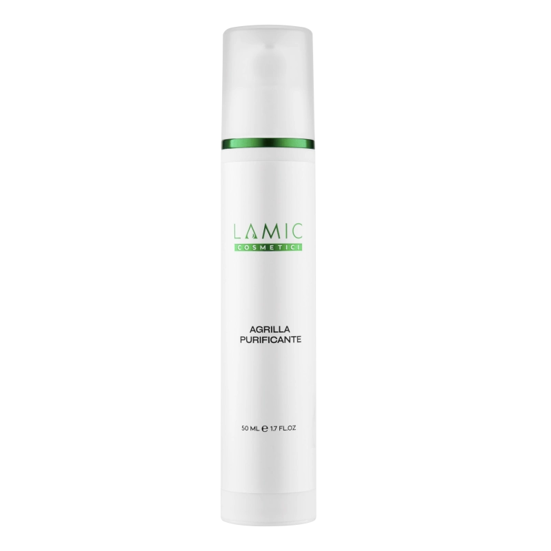 White skincare bottle with green accents on a white background