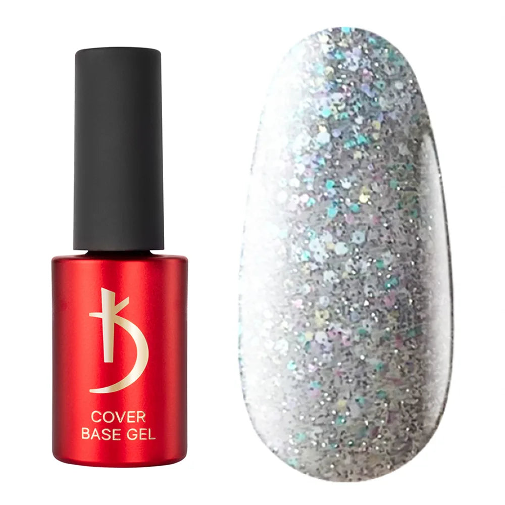 Kodi Professional Crystal Drops No. 02 reflective base gel bottle and glitter swatch