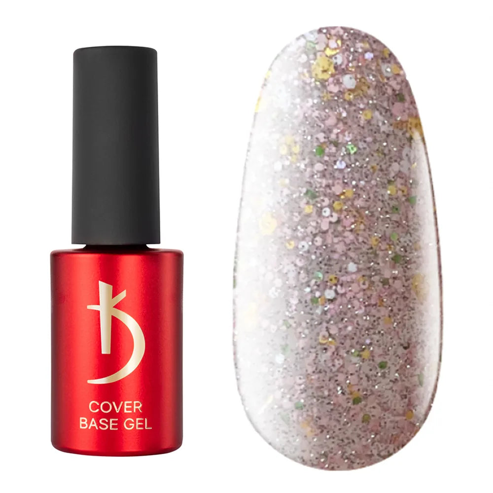 Kodi Professional Crystal Drops No. 09 reflective base gel bottle and glitter swatch