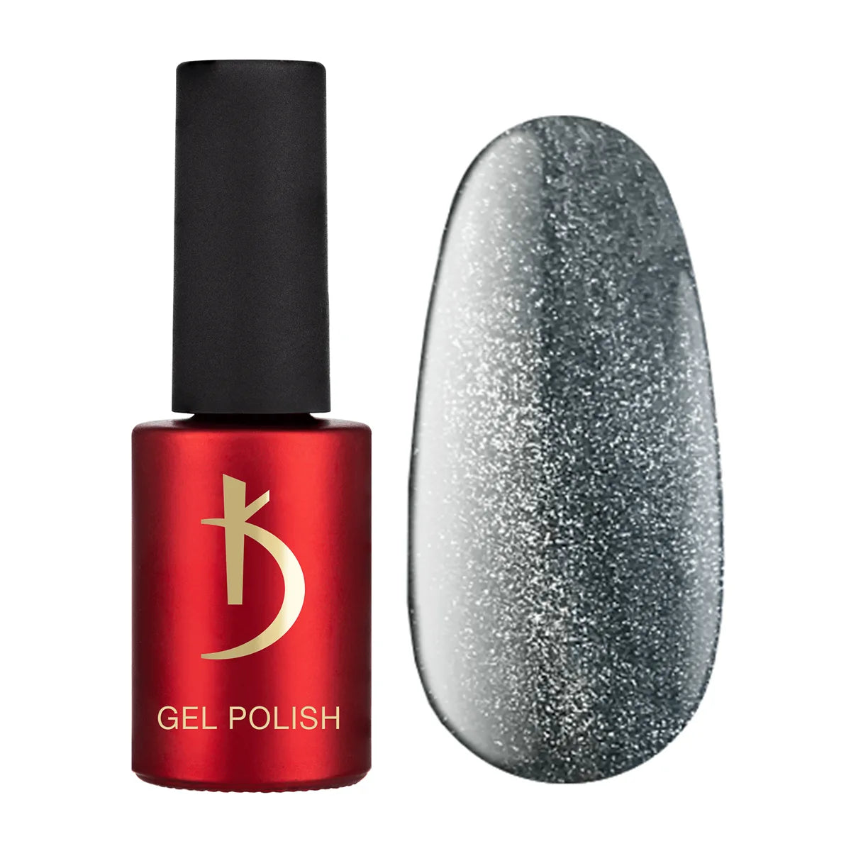Kodi Professional Cat Shine CS 01 Cat Eye Gel Polish bottle and magnetic effect swatch