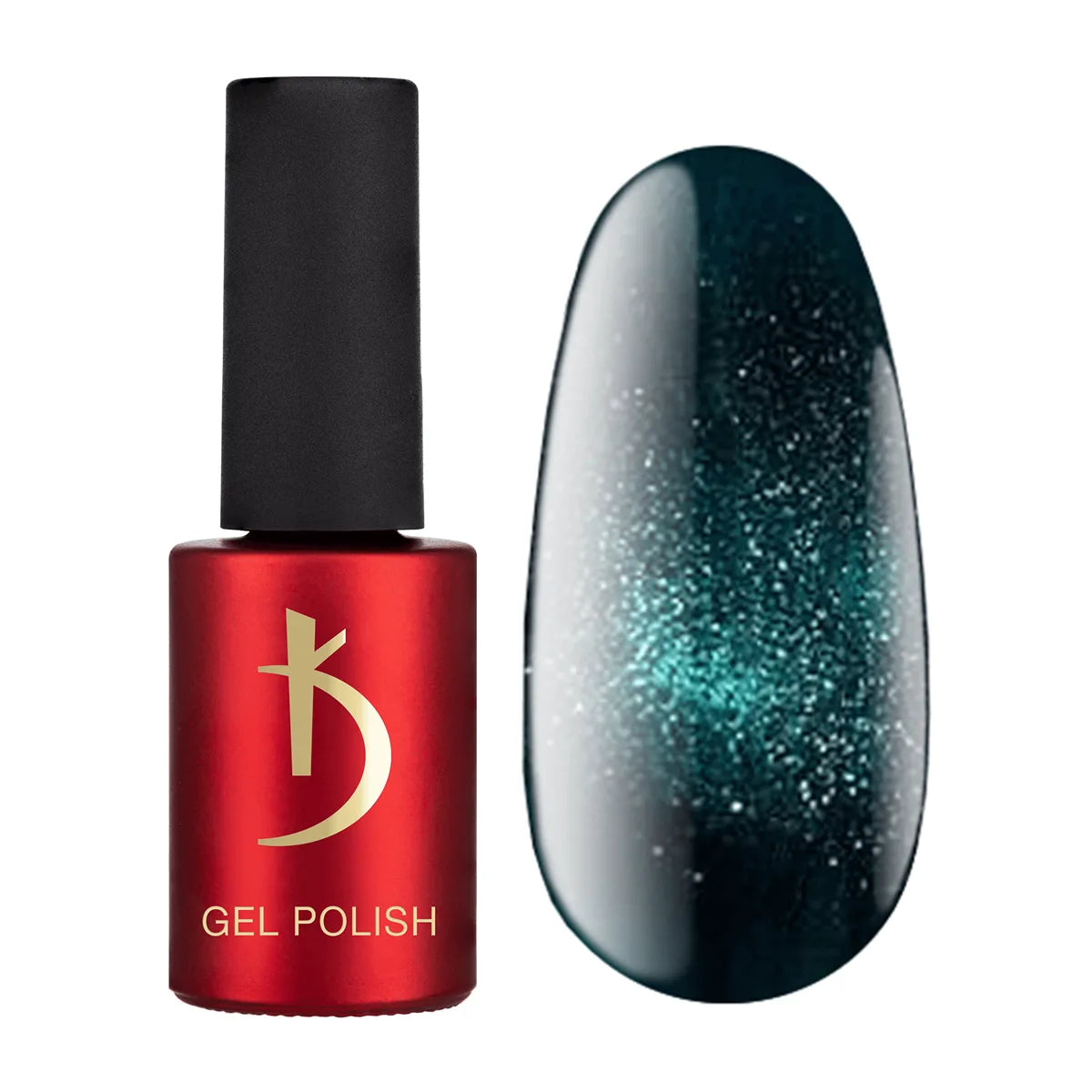 Kodi Professional Cat Shine CS 14 Cat Eye Gel Polish bottle and magnetic effect swatch