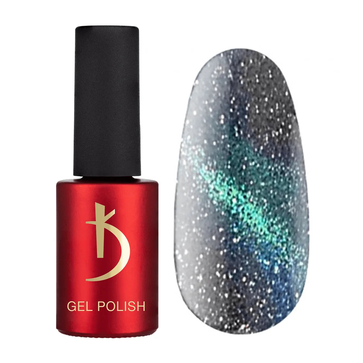 Kodi Professional Cat Shine CS 20 Cat Eye Gel Polish bottle and magnetic effect swatch