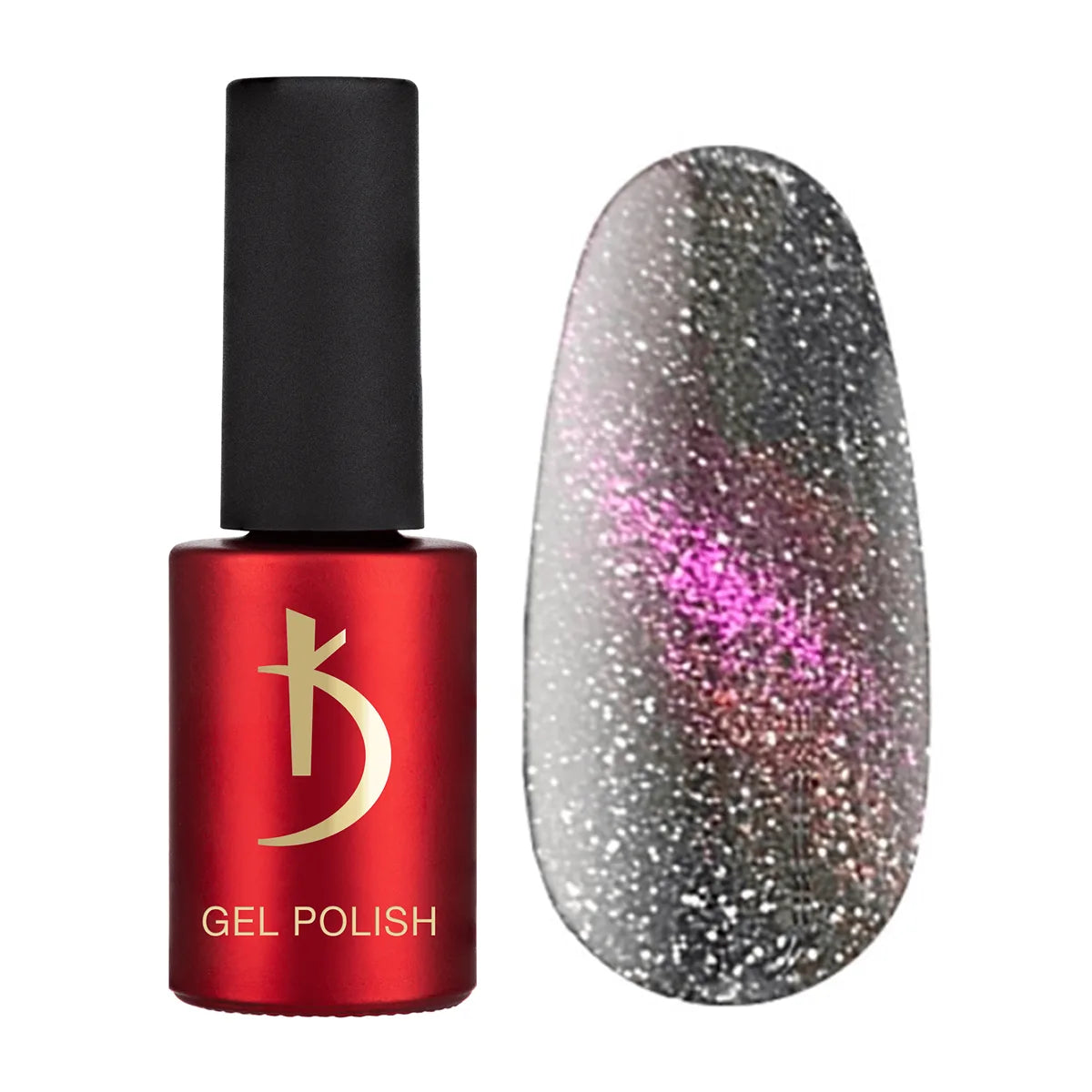 Kodi Professional Cat Shine CS 21 Cat Eye Gel Polish bottle and magnetic effect swatch