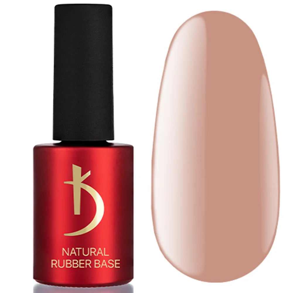 Kodi Professional Natural Rubber Base Dark Beige bottle and nude color swatch