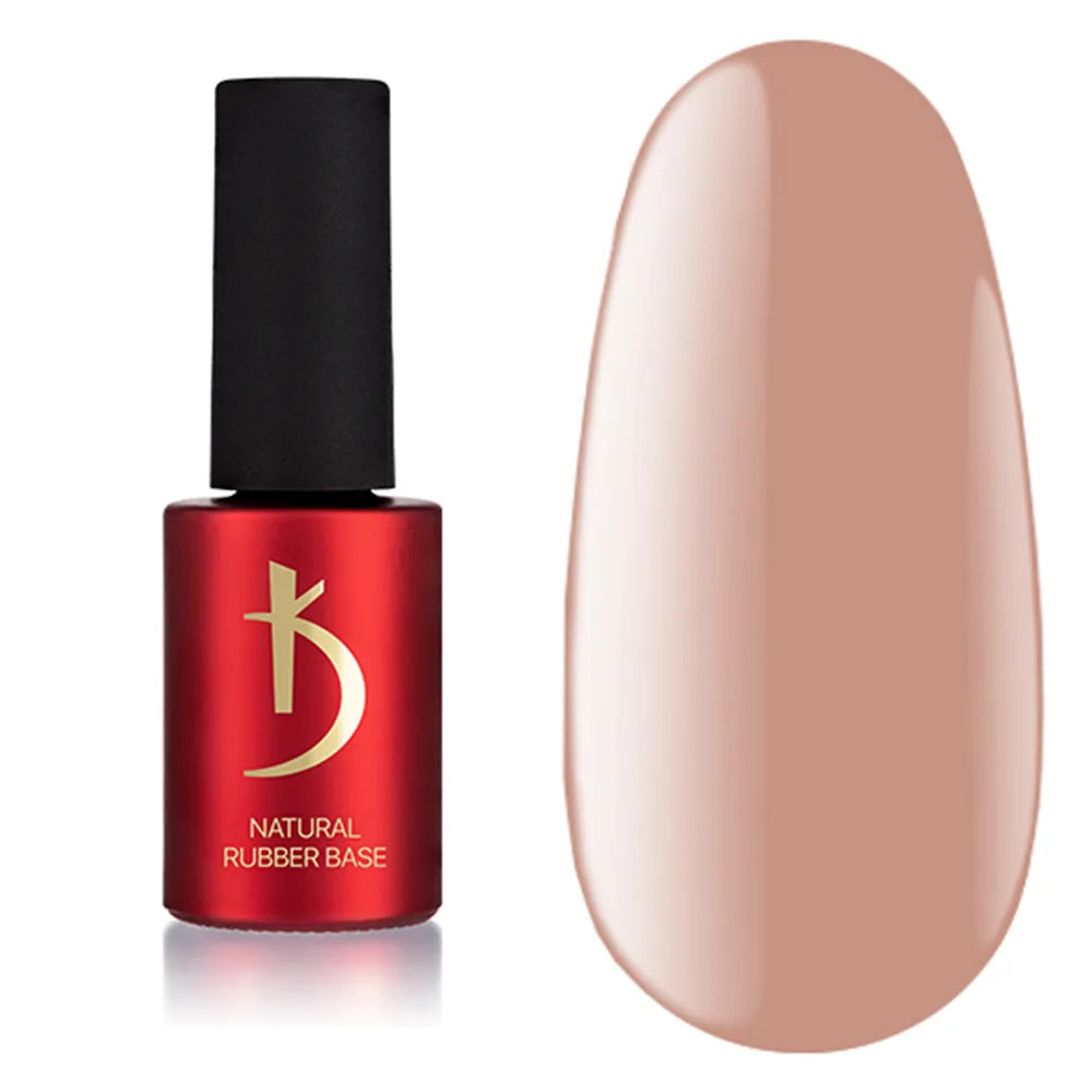 Kodi Professional Natural Rubber Base Dark Beige bottle and nude color swatch