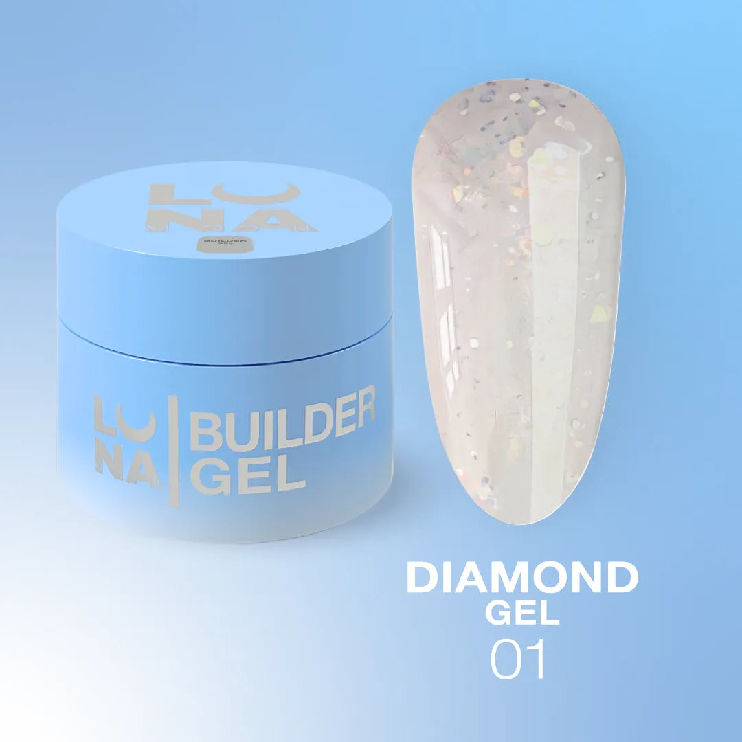 LUNA Diamond Gel 15ml jar and sparkling color swatch