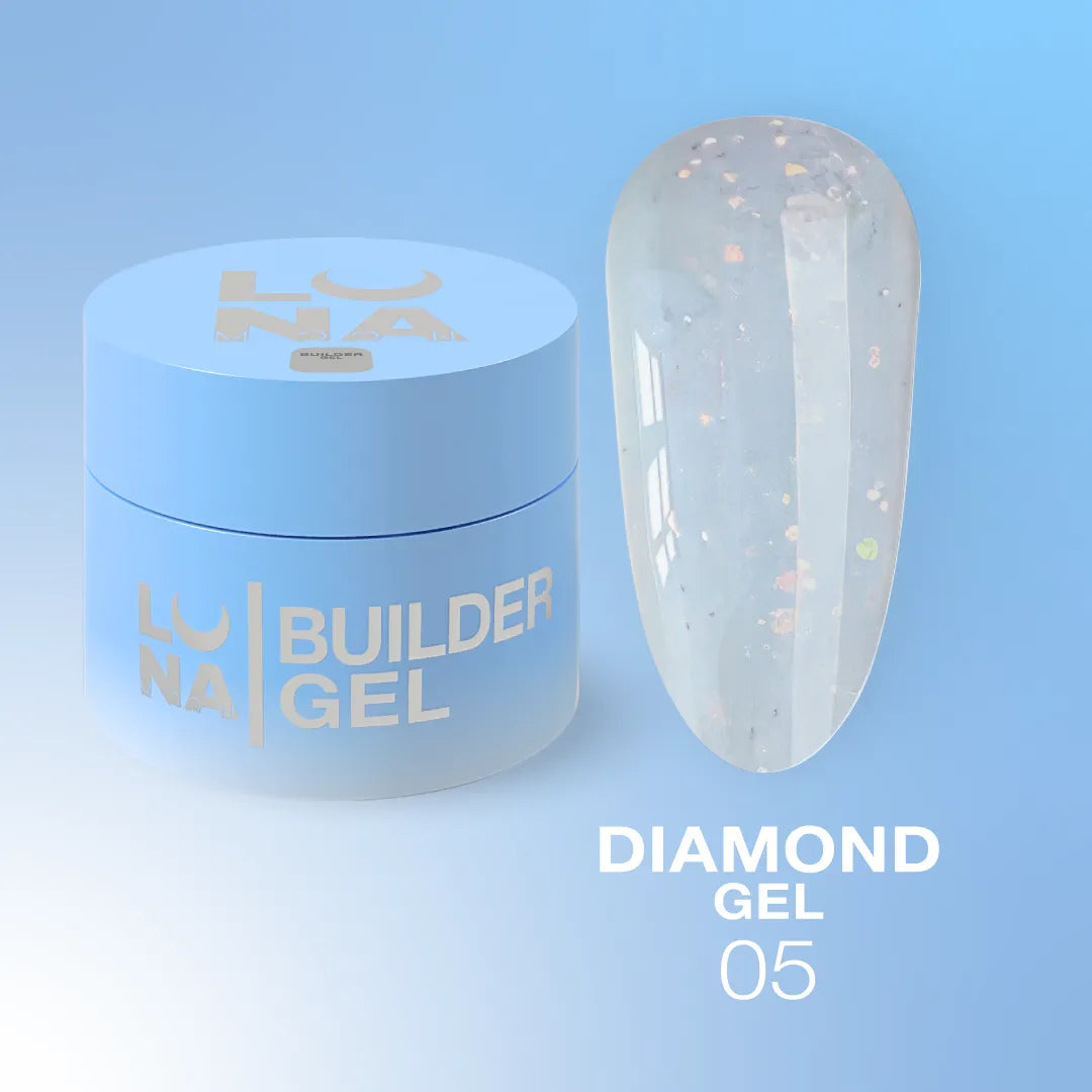 LUNA Diamond Gel 15ml jar and sparkling color swatch