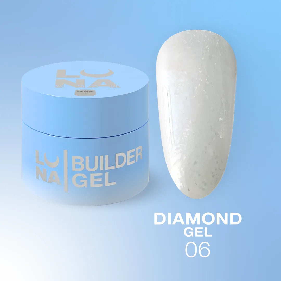 LUNA Diamond Gel 15ml jar and sparkling color swatch