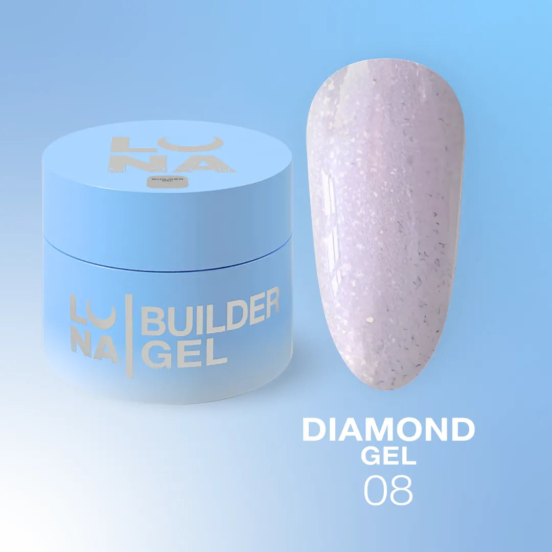 LUNA Diamond Gel 15ml jar and sparkling color swatch
