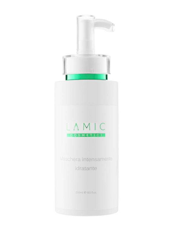 White skincare bottle with pump and green label on a white background