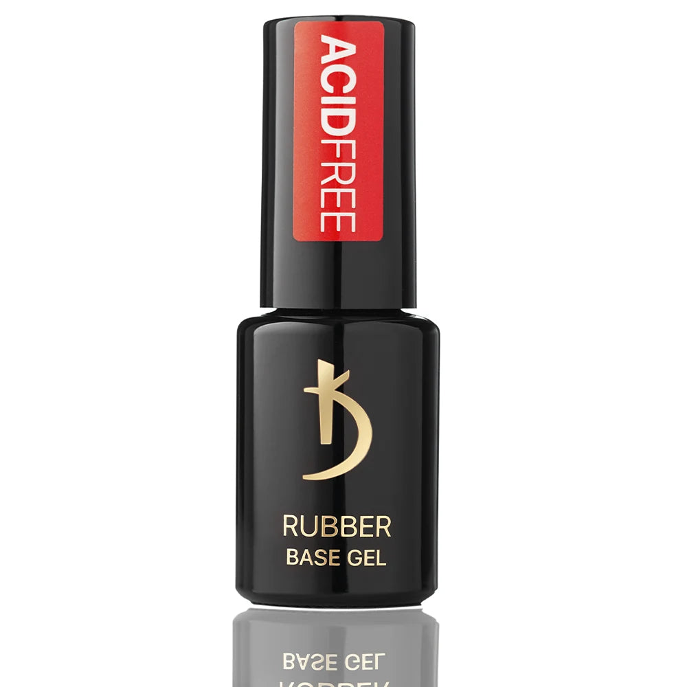 Kodi Professional Rubber Base Acid Free 12ml bottle and clear self-leveling base swatch
