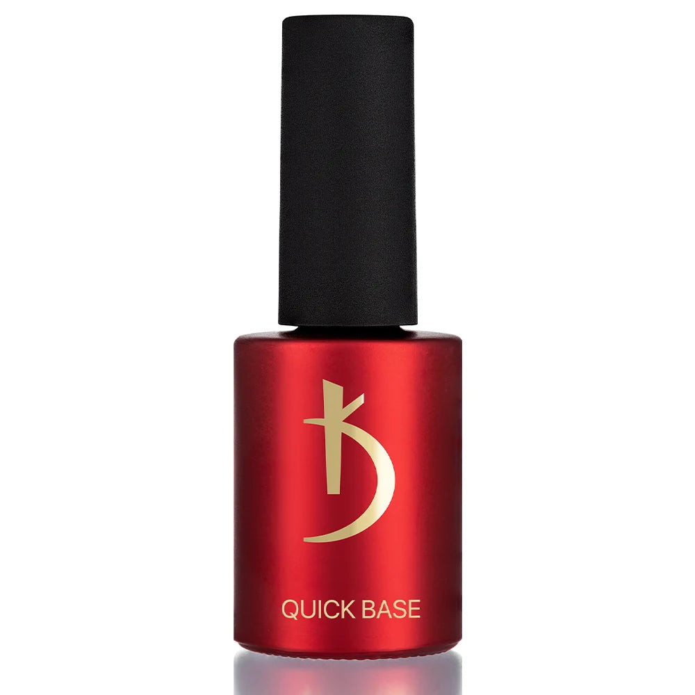 Kodi Professional Quick Base HEMA FREE gel base bottle and clear self-leveling base swatch