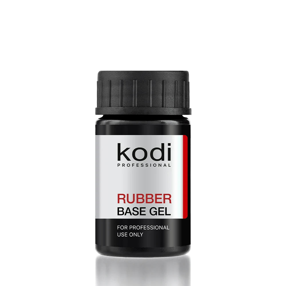 Kodi Professional Rubber Base Gel 14ml bottle and clear rubber base swatch
