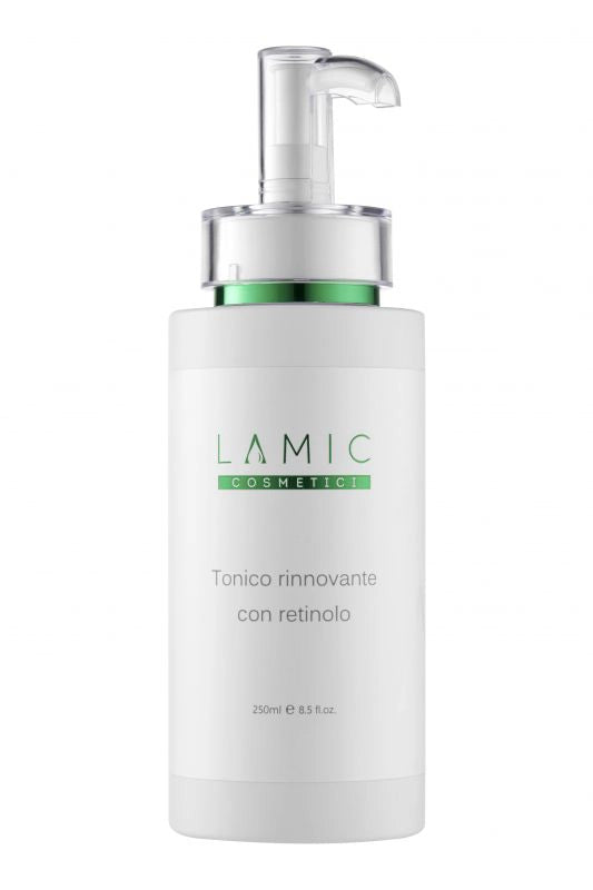 Skincare bottle with pump labeled 'Lamic' on a white background