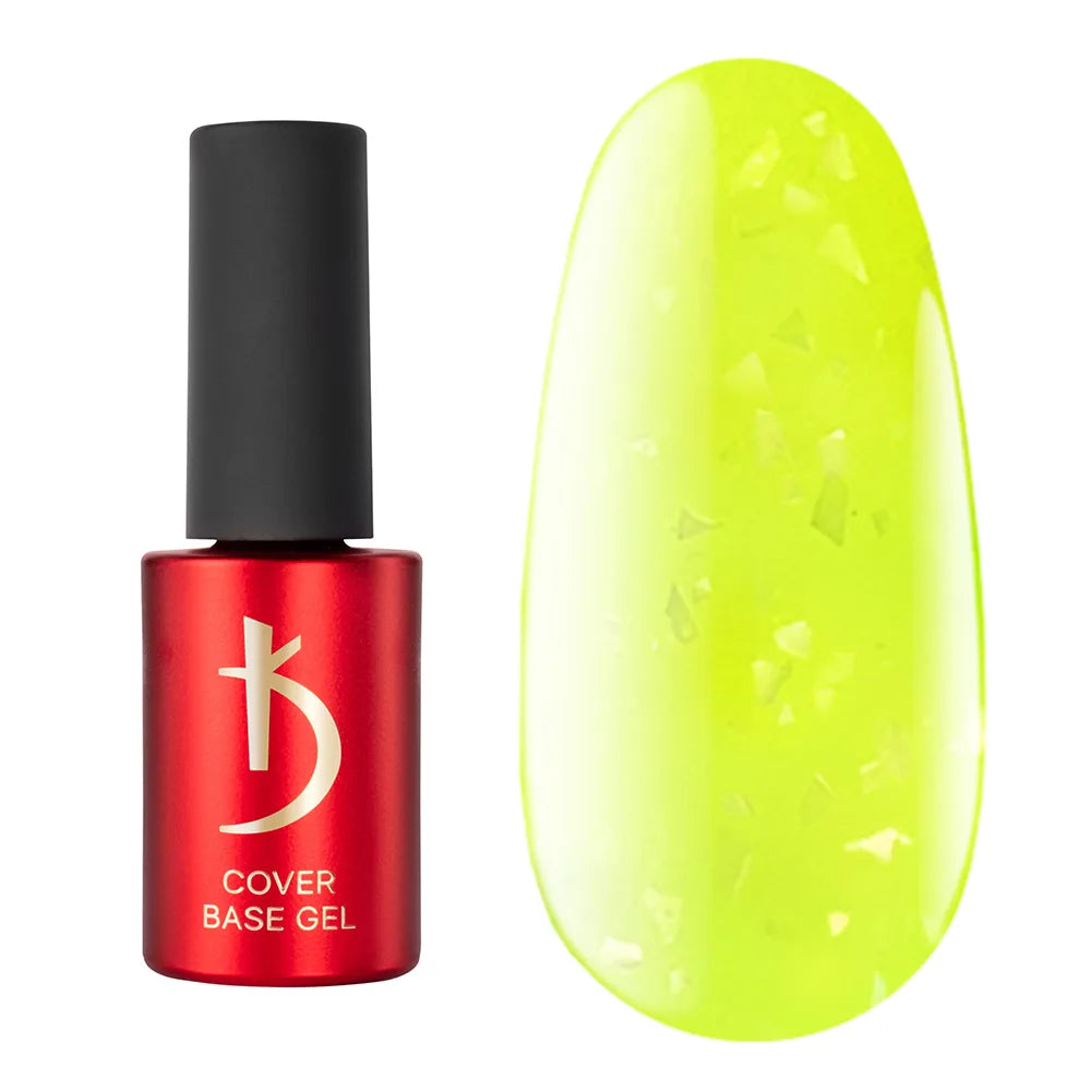 Kodi Professional Cover Base Gel Flake Neon No. 03 bottle and glitter color swatch