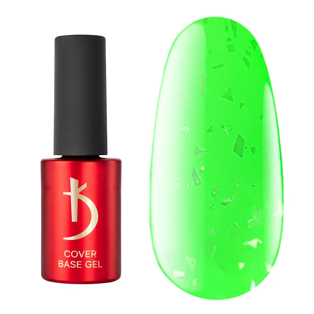 Kodi Professional Cover Base Gel Flake Neon No. 04 bottle and glitter color swatch
