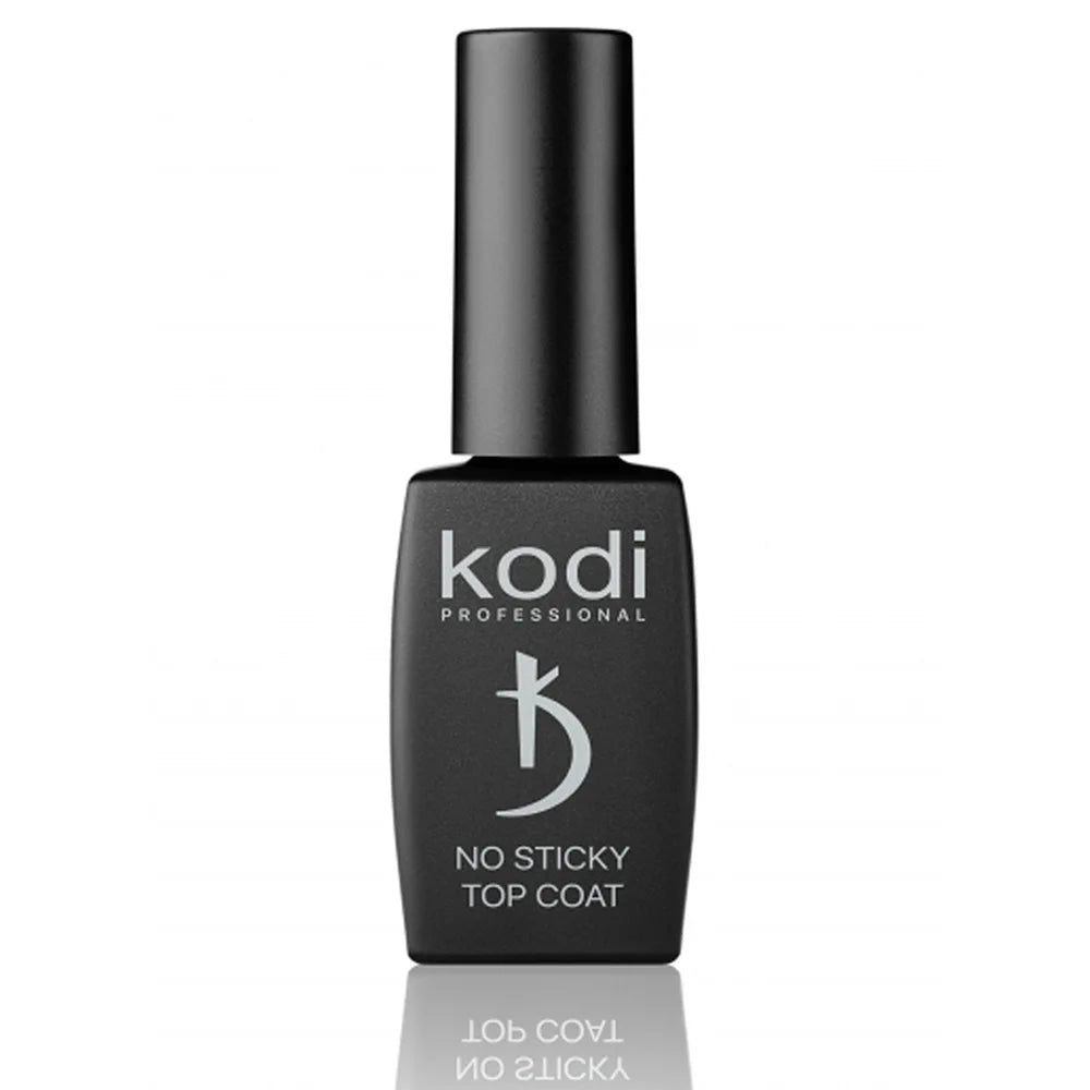 Kodi Professional No Wipe Top Coat 12ml bottle and glossy finish swatch