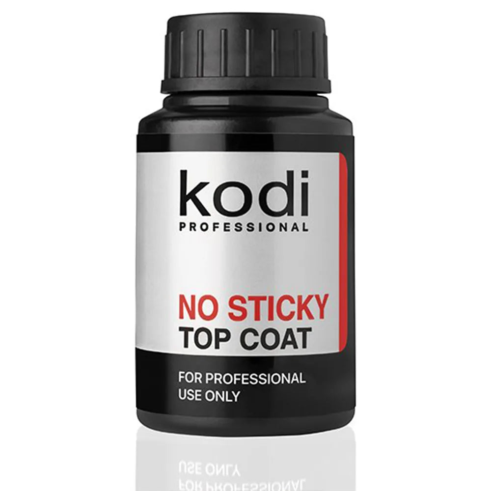 Kodi Professional No Wipe Top Coat 30ml bottle and glossy finish swatch