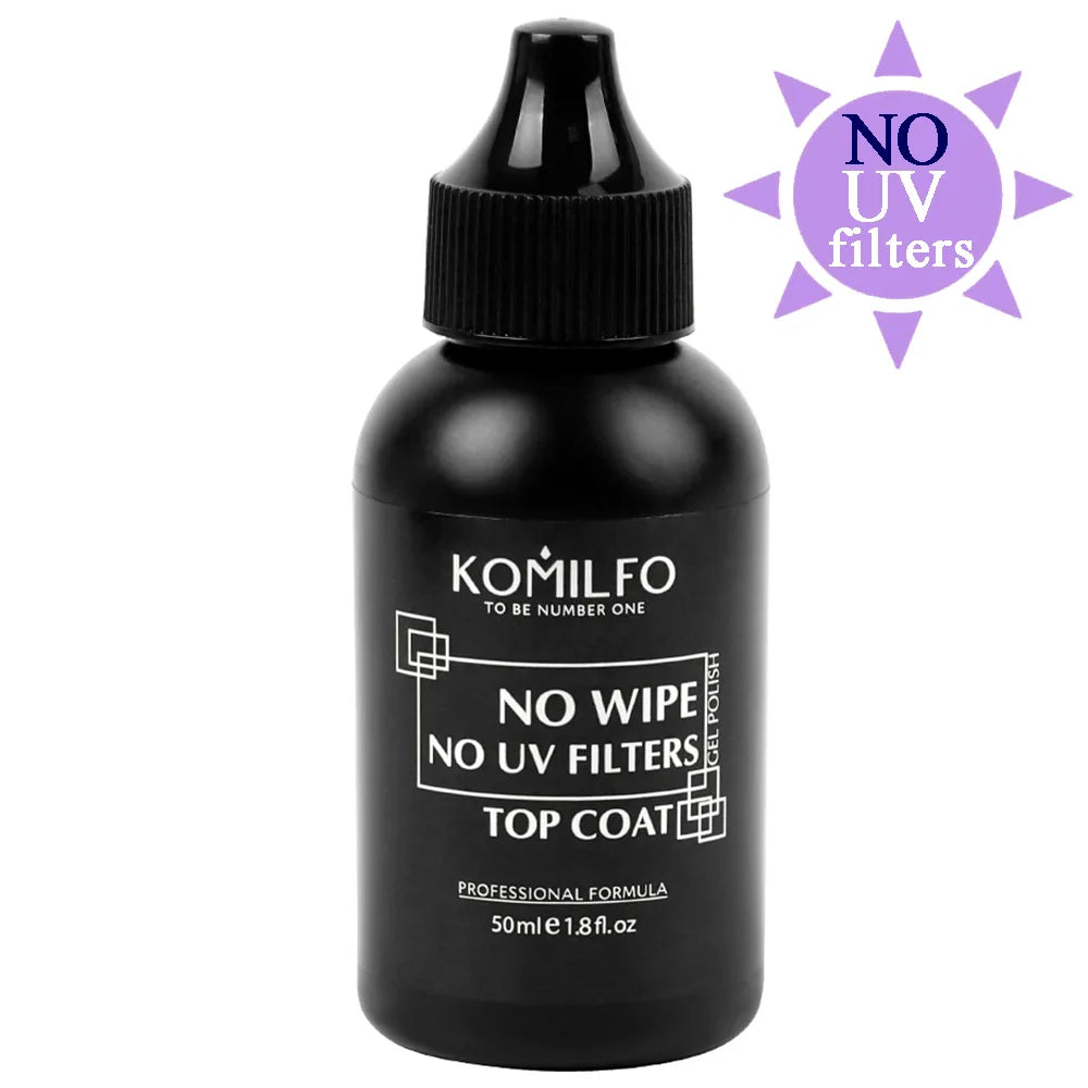 KOMILFO No Wipe No UV Filter Top Coat HEMA-Free TPO-Free 50ml crystal clear glossy gel top