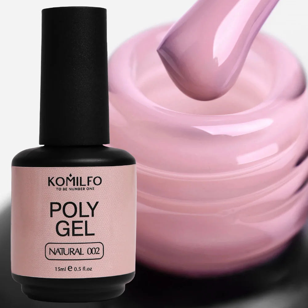 Komilfo PolyGel Liquid Builder Gel 15ml self-leveling nail gel in bottle with brush