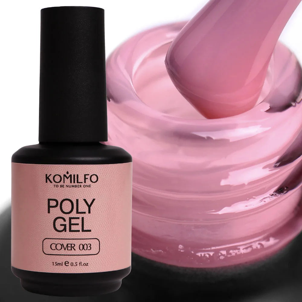 Komilfo PolyGel Liquid Builder Gel 15ml self-leveling nail gel in bottle with brush