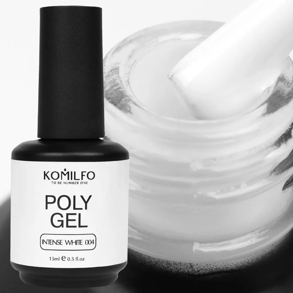 Komilfo PolyGel Liquid Builder Gel 15ml self-leveling nail gel in bottle with brush