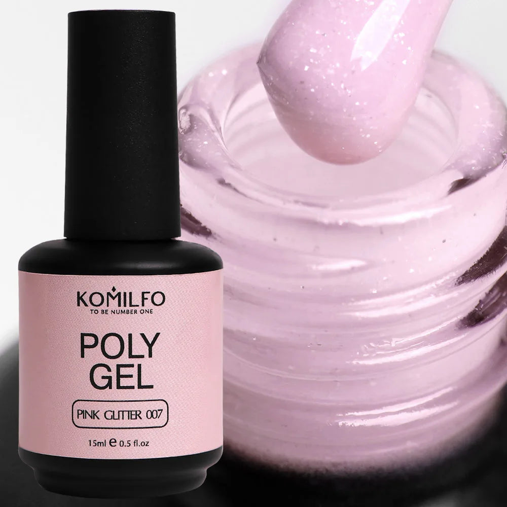 Komilfo PolyGel Liquid Builder Gel 15ml self-leveling nail gel in bottle with brush