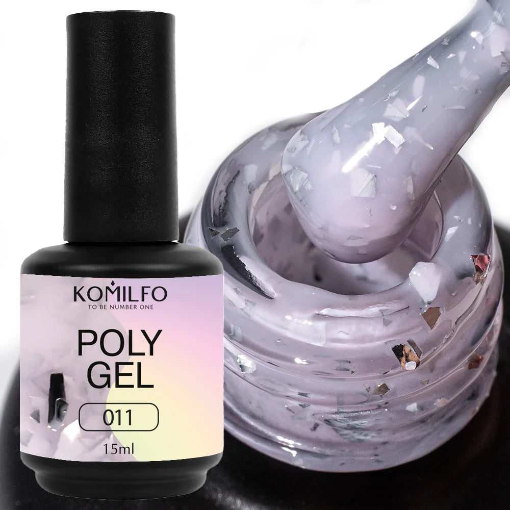 Komilfo PolyGel Liquid Builder Gel 15ml self-leveling nail gel in bottle with brush