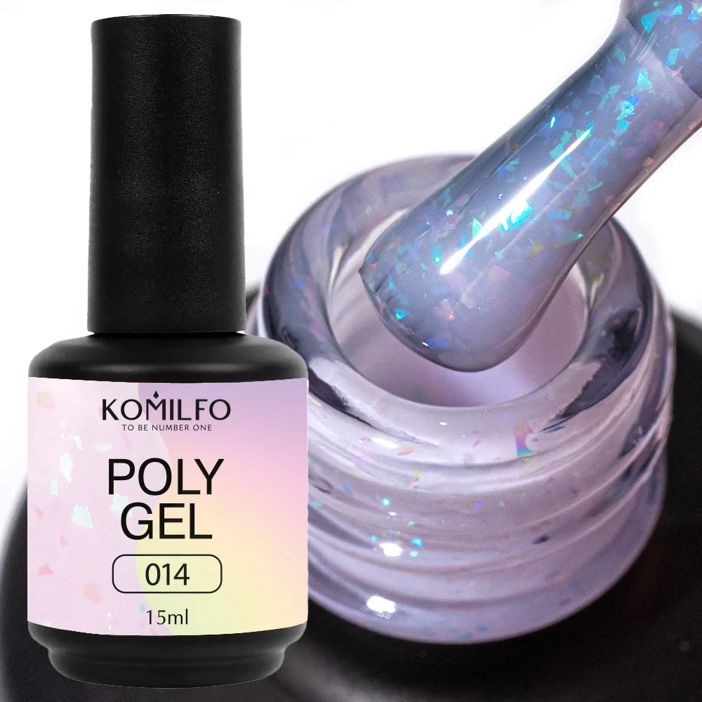 Komilfo PolyGel Liquid Builder Gel 15ml self-leveling nail gel in bottle with brush