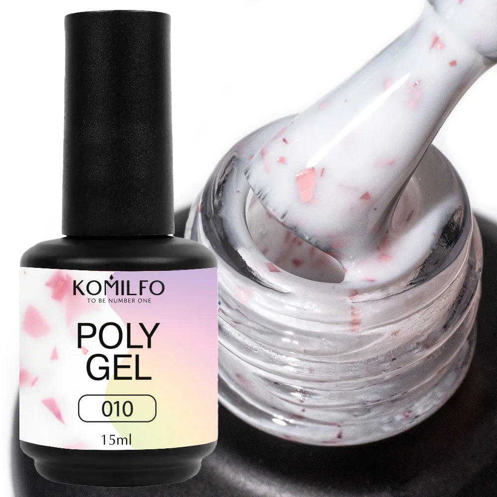 Komilfo PolyGel Liquid Builder Gel 15ml self-leveling nail gel in bottle with brush