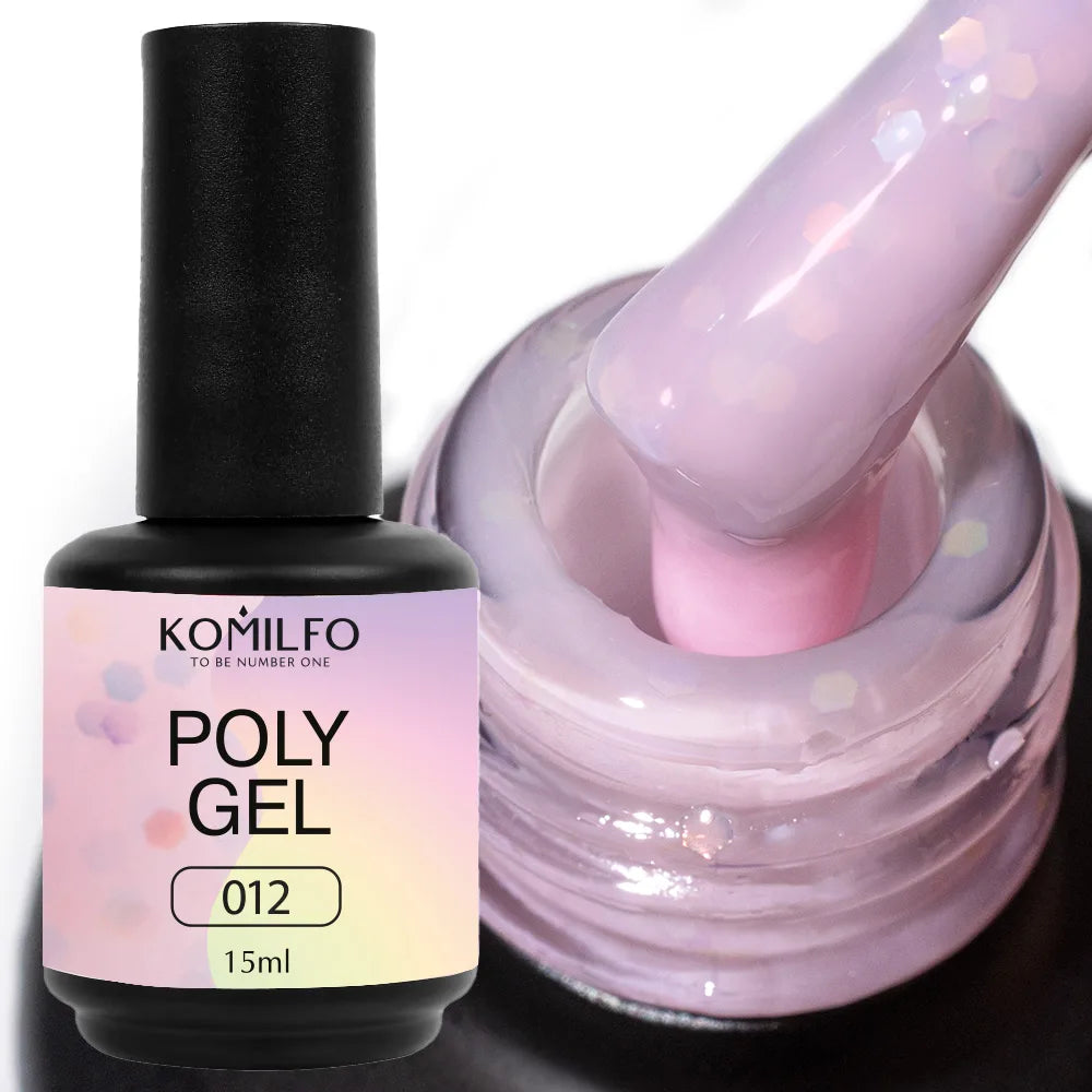 Komilfo PolyGel Liquid Builder Gel 15ml self-leveling nail gel in bottle with brush