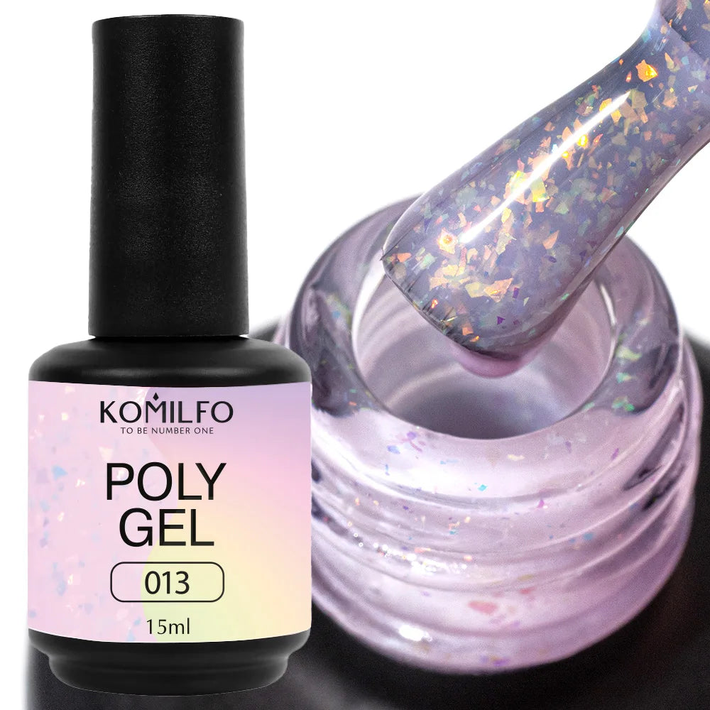 Komilfo PolyGel Liquid Builder Gel 15ml self-leveling nail gel in bottle with brush