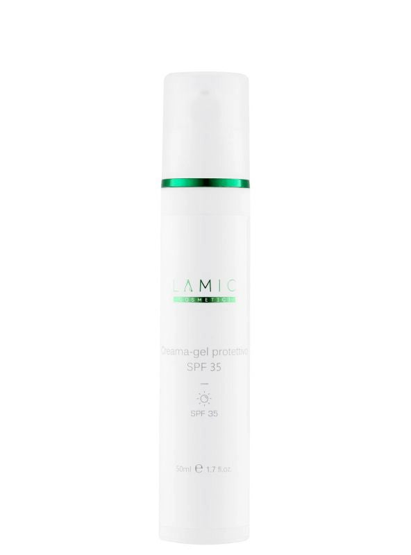White skincare bottle with green label on a white background