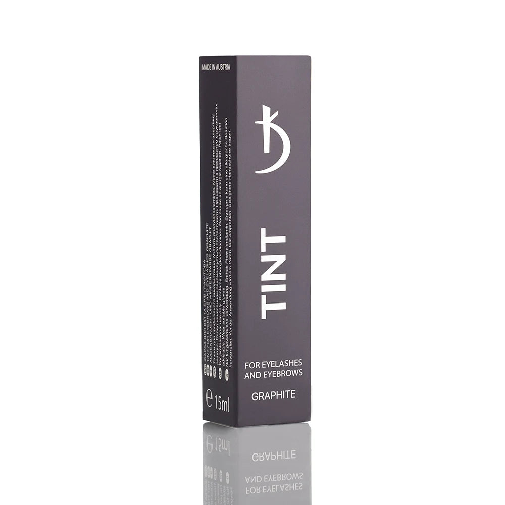 Box of eyelash and eyebrow tint with brand logo on a white background