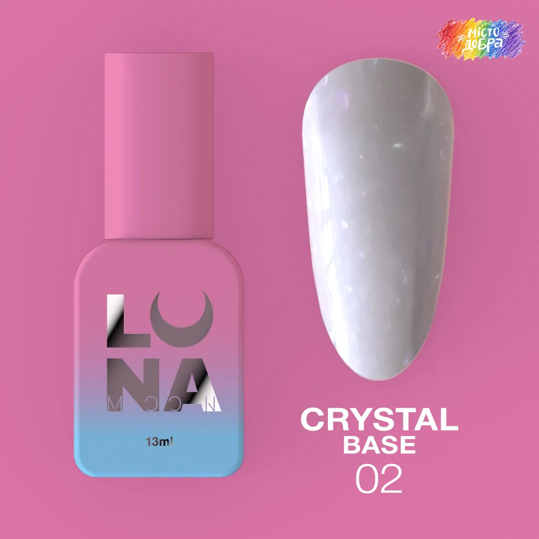 LUNA Crystal Base 02 13ml bottle and glitter color swatch