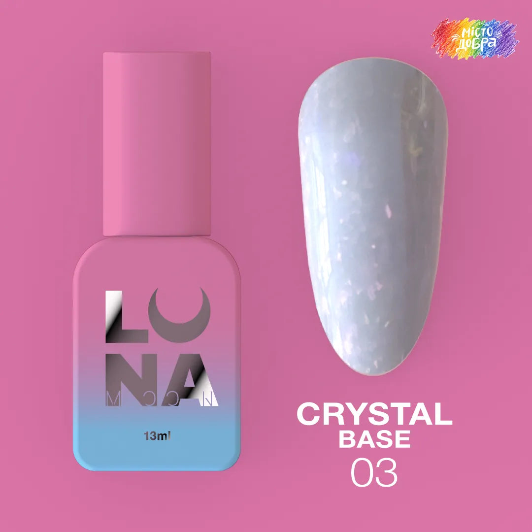 LUNA Crystal Base 03 13ml bottle and glitter color swatch