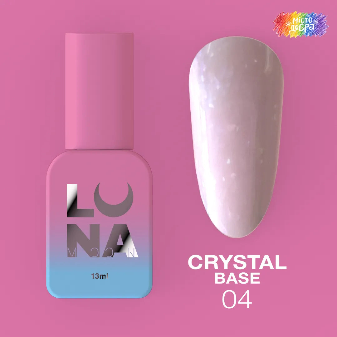 LUNA Crystal Base 04 13ml bottle and glitter color swatch
