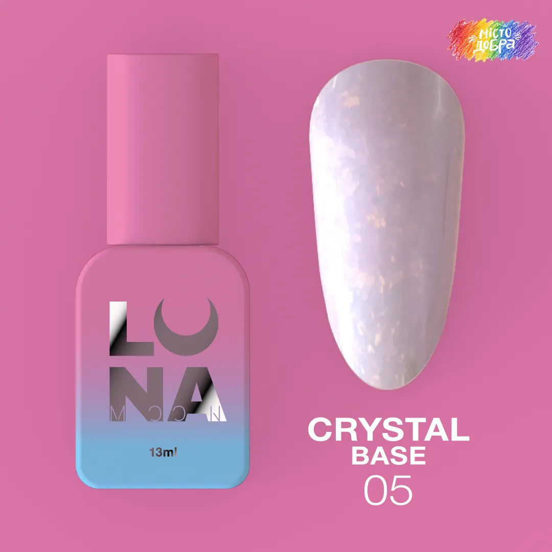 LUNA Crystal Base 05 13ml bottle and glitter color swatch