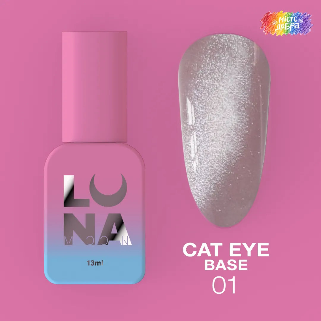 LUNA Cat Eye Base 01 13ml bottle and magnetic cat eye color swatch