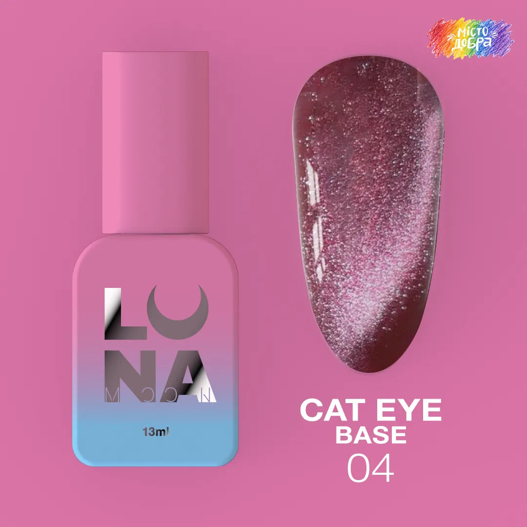 LUNA Cat Eye Base 04 13ml bottle and magnetic cat eye color swatch