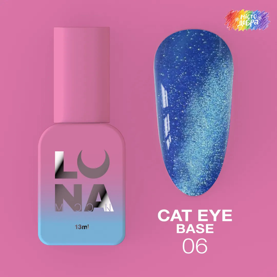 LUNA Cat Eye Base 06 13ml bottle and magnetic cat eye color swatch