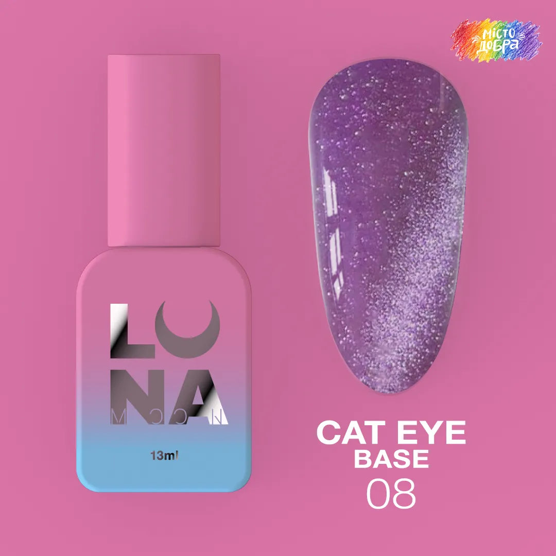 LUNA Cat Eye Base 08 13ml bottle and magnetic cat eye color swatch