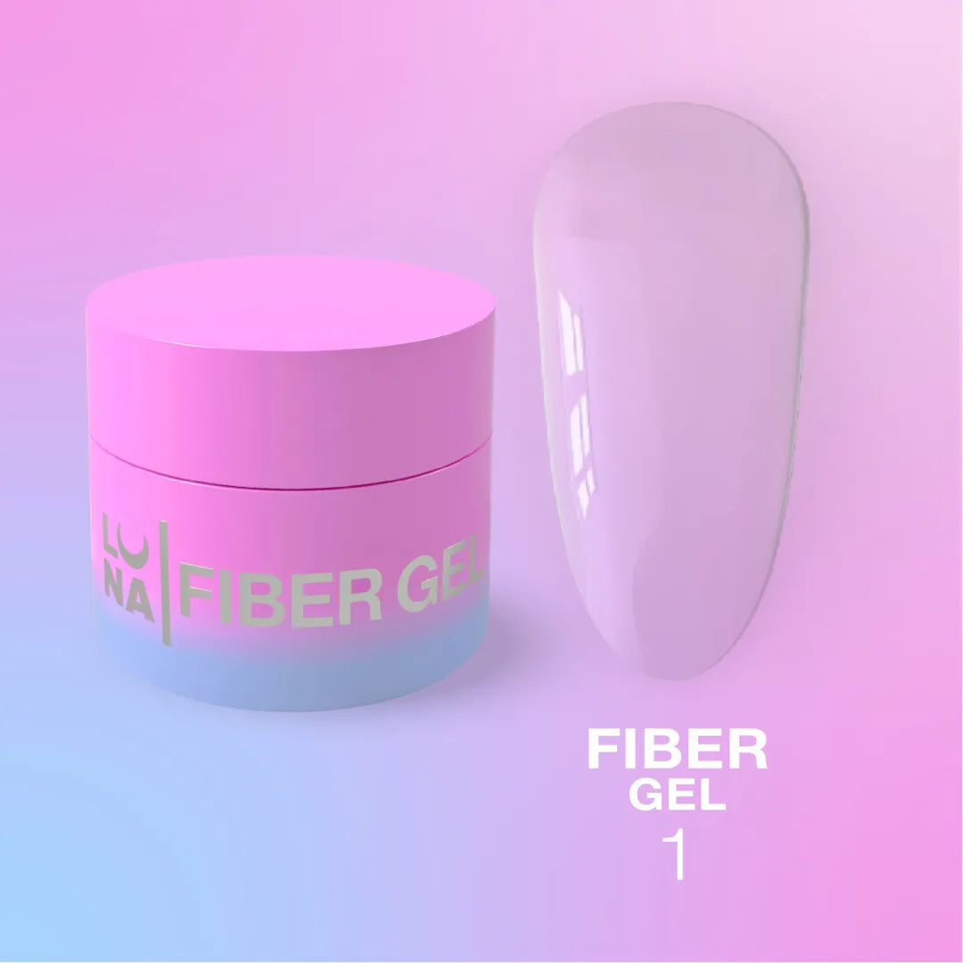 LUNA Fiber Gel Clear 5ml bottle and nail repair texture