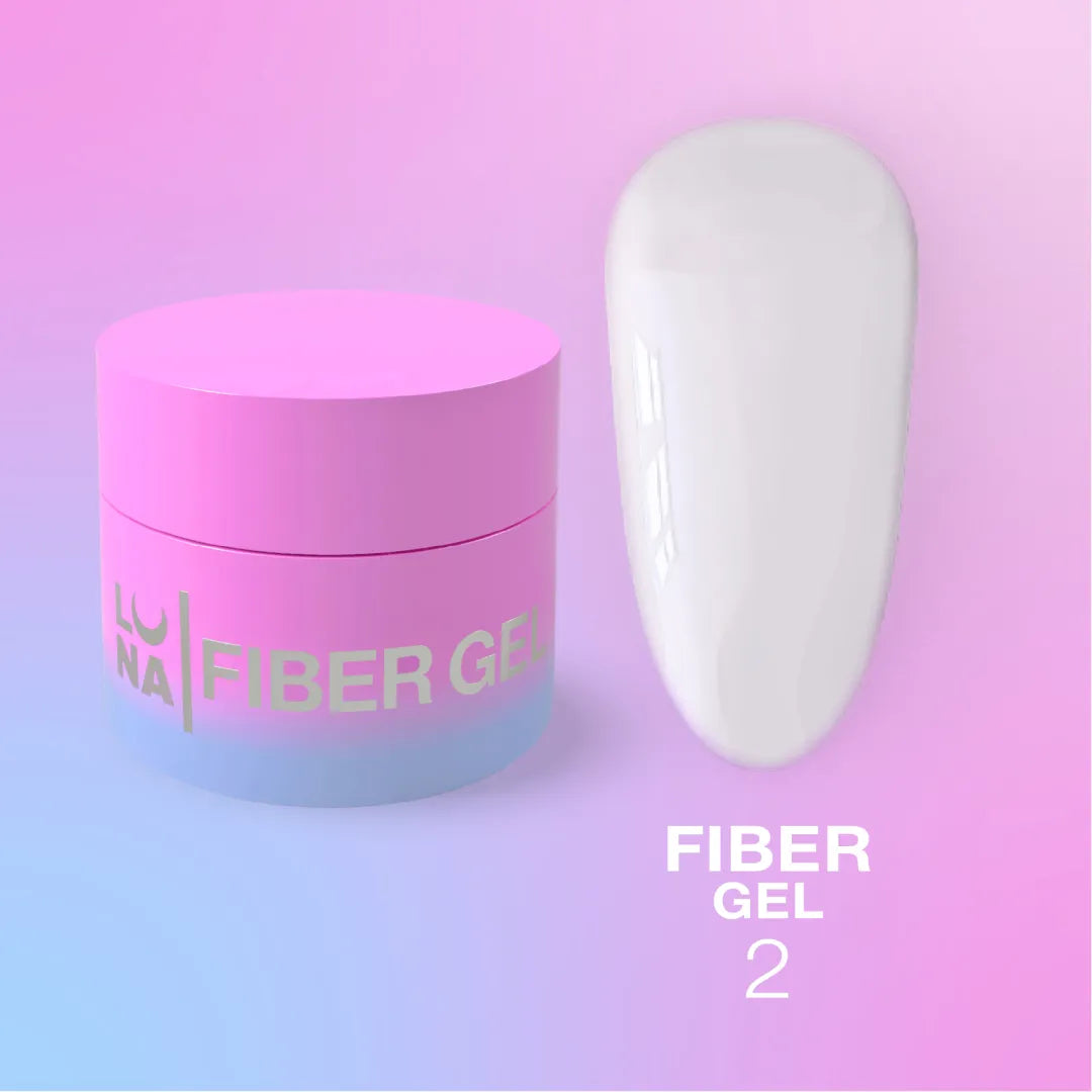 LUNA Fiber Gel Milky 5ml bottle and nail repair texture