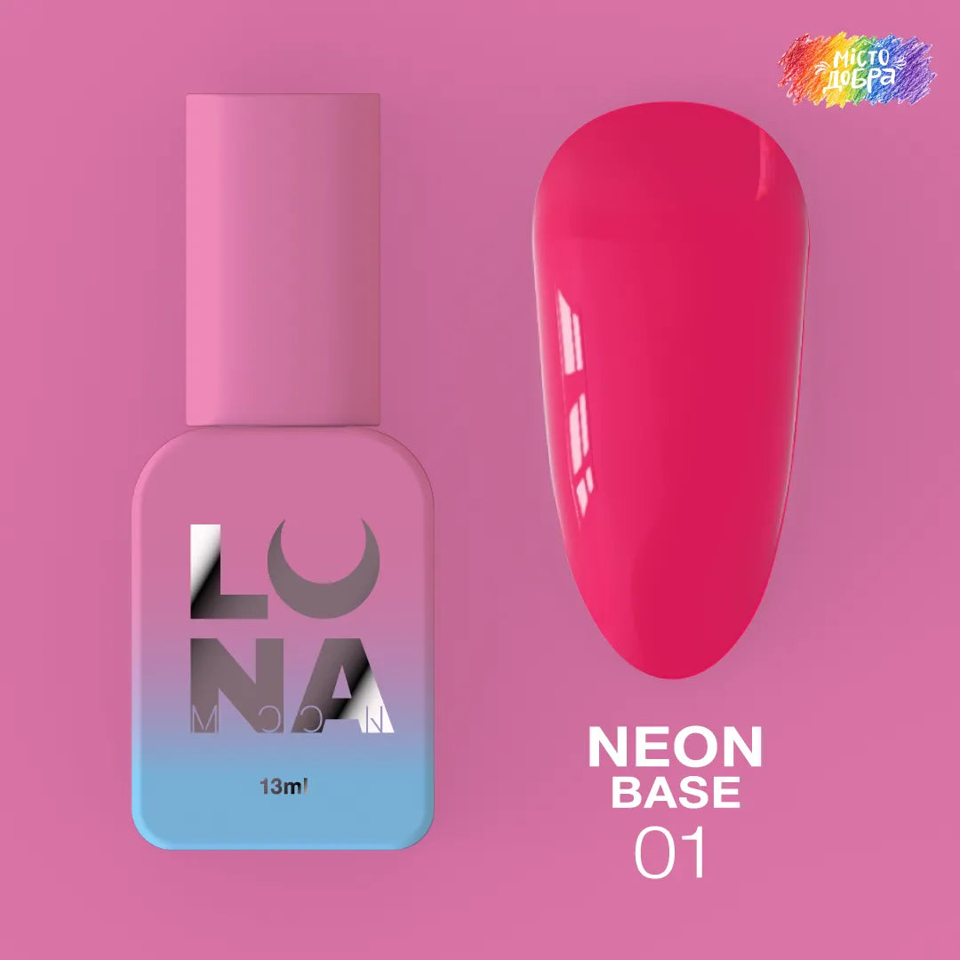 LUNA Color Base neon 01, 13ml bottle and color swatch