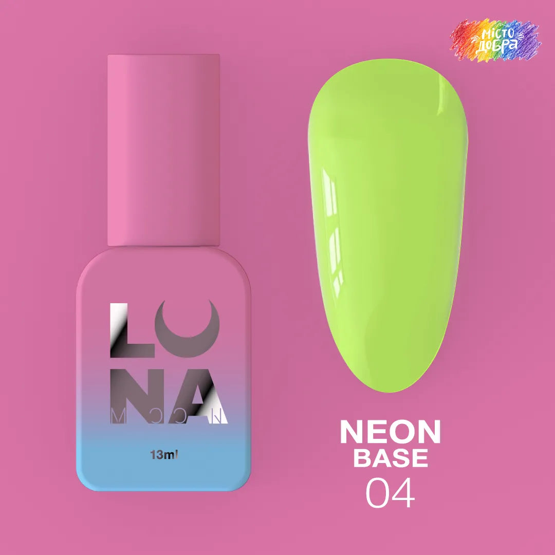 LUNA Color Base neon 04, 13ml bottle and color swatch